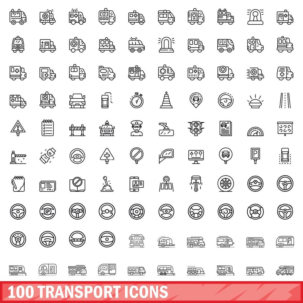 100 Transportsymbole gesetzt, Umrissstil vektor