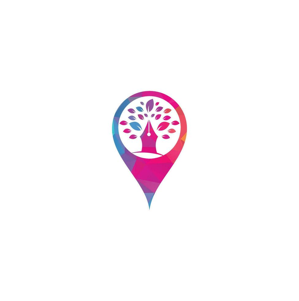 penna träd Karta stift form begrepp logotyp design mall. penna träd blad kreativ företag logotyp design vektor