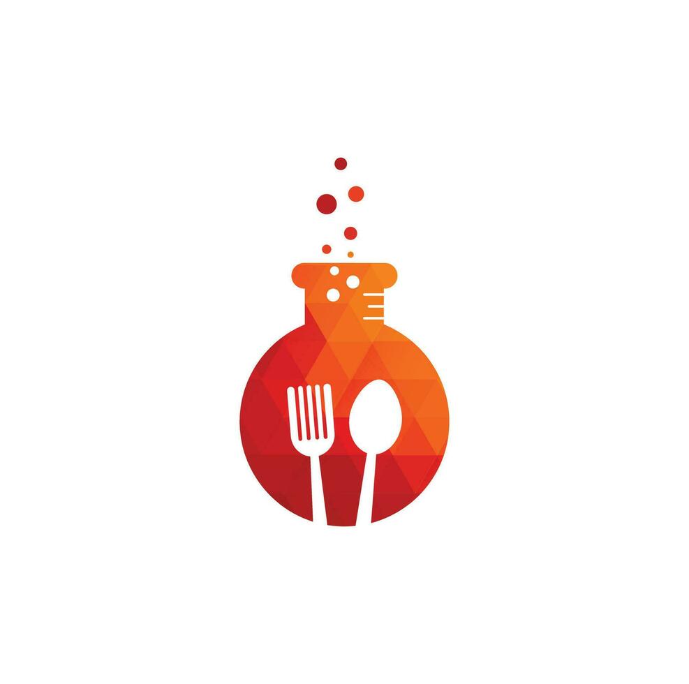mat labb vektor logotyp design. labb testa rör med gaffel och sked.