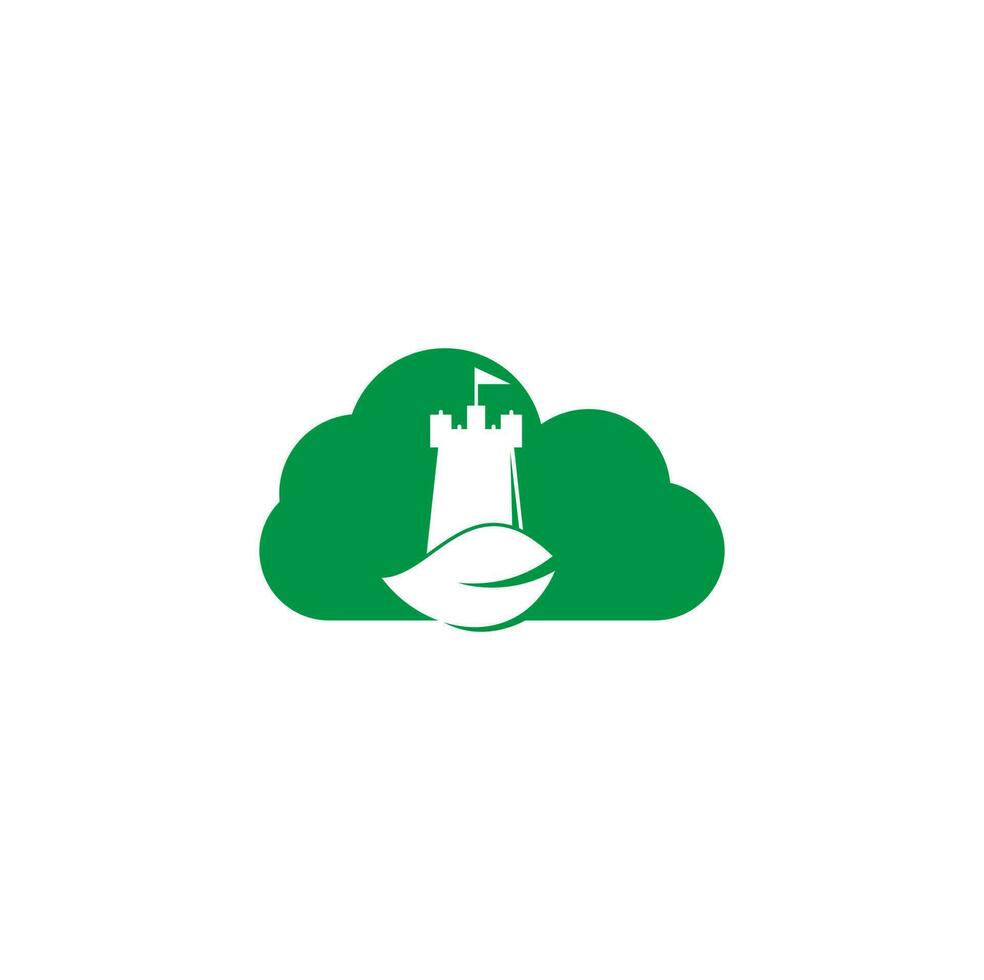 schloss und blatt wolkenform konzept logo design. Turm und Öko-Symbol oder Symbol. Naturschloss-Logo entwirft Konzeptvektor vektor