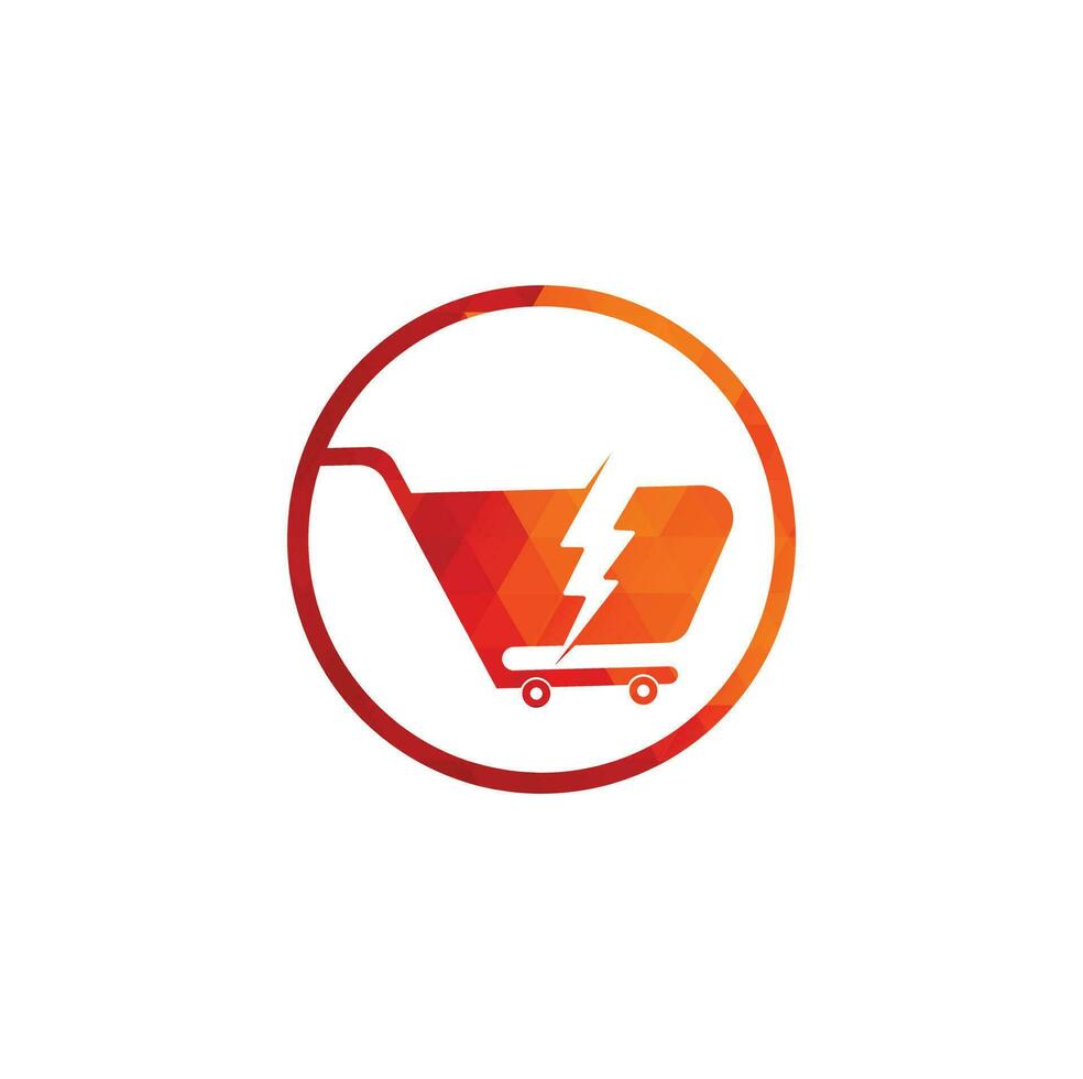 Einkaufswagen mit Flash-Logo-Symbol. Einkaufswagen-Donner-Logo-Vektor-Symbol-Illustration vektor