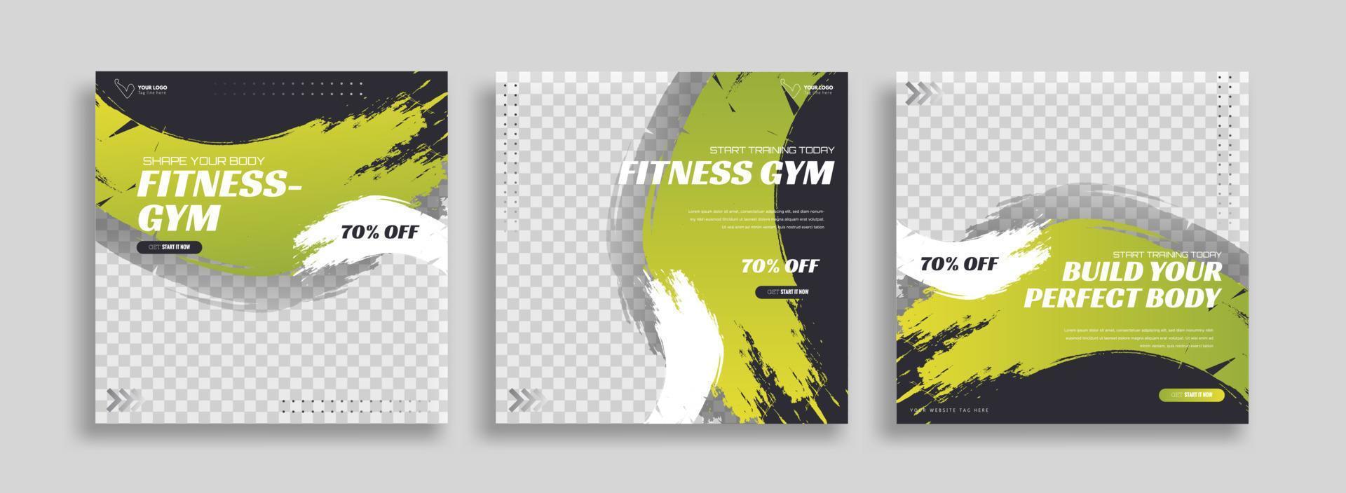 inlägg på social media vektor illustration. eleganta grafik mallar inlägg. dynamisk abstraktioner typografi Foto. modern konst måla och borsta fläckar, kondition ämnen Gym. design ram posta mall