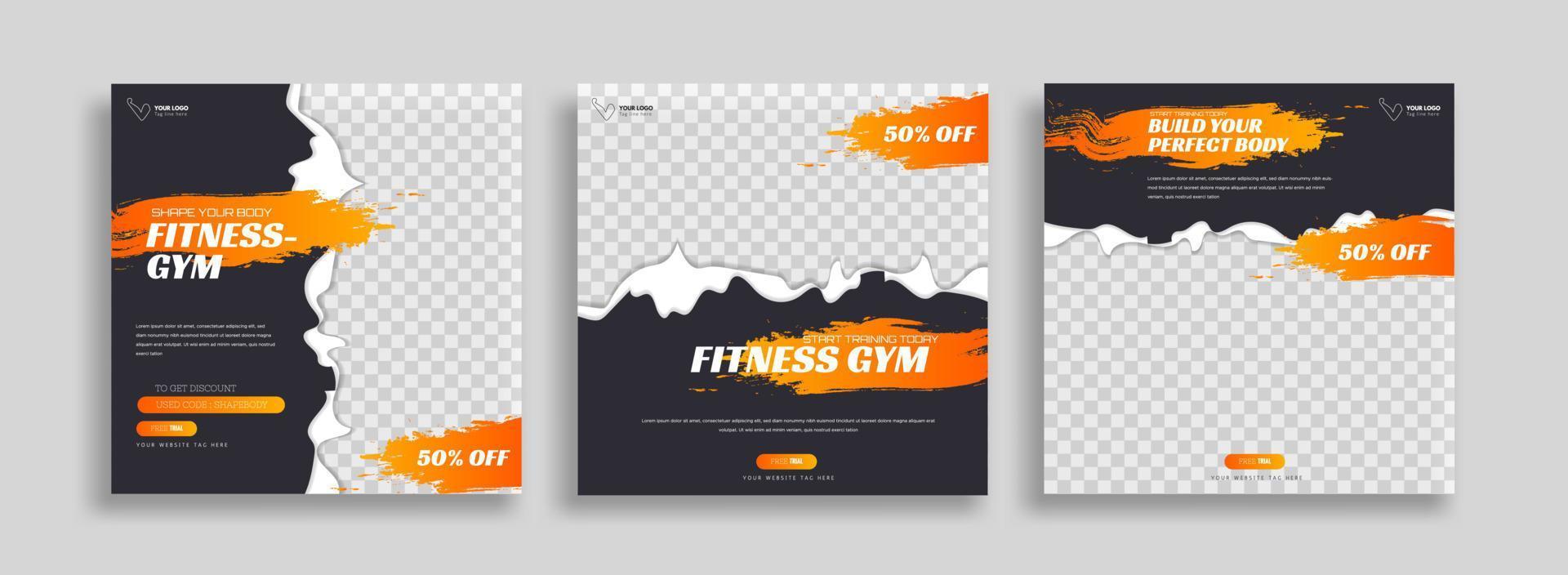 inlägg på social media vektor illustration. eleganta grafik mallar inlägg. dynamisk abstraktioner typografi Foto. modern konst måla och borsta fläckar, kondition ämnen Gym. design ram posta mall