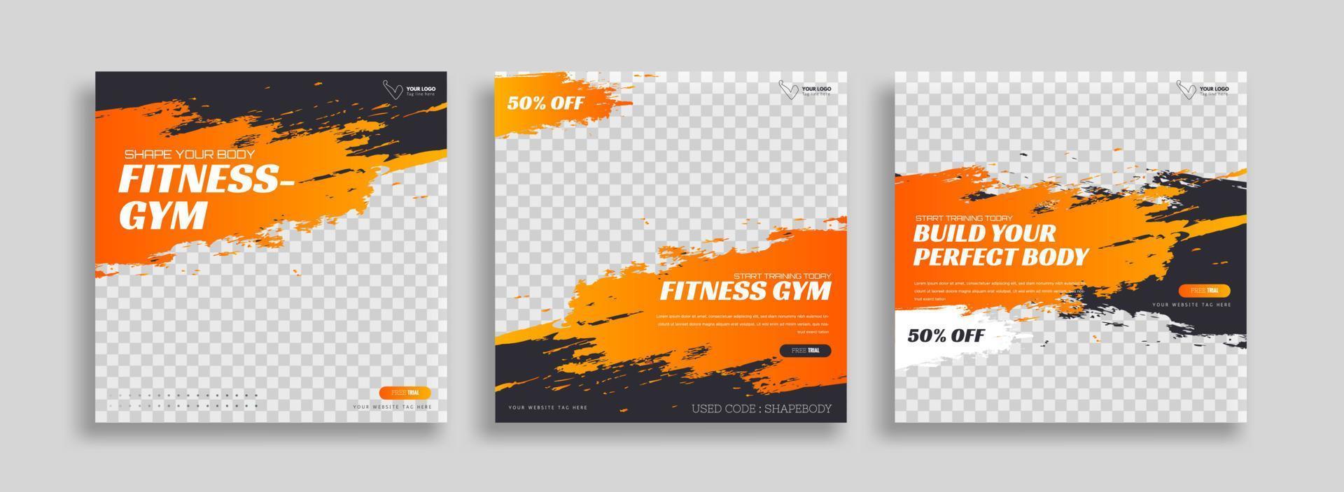 inlägg på social media vektor illustration. eleganta grafik mallar inlägg. dynamisk abstraktioner typografi Foto. modern konst måla och borsta fläckar, kondition ämnen Gym. design ram posta mall