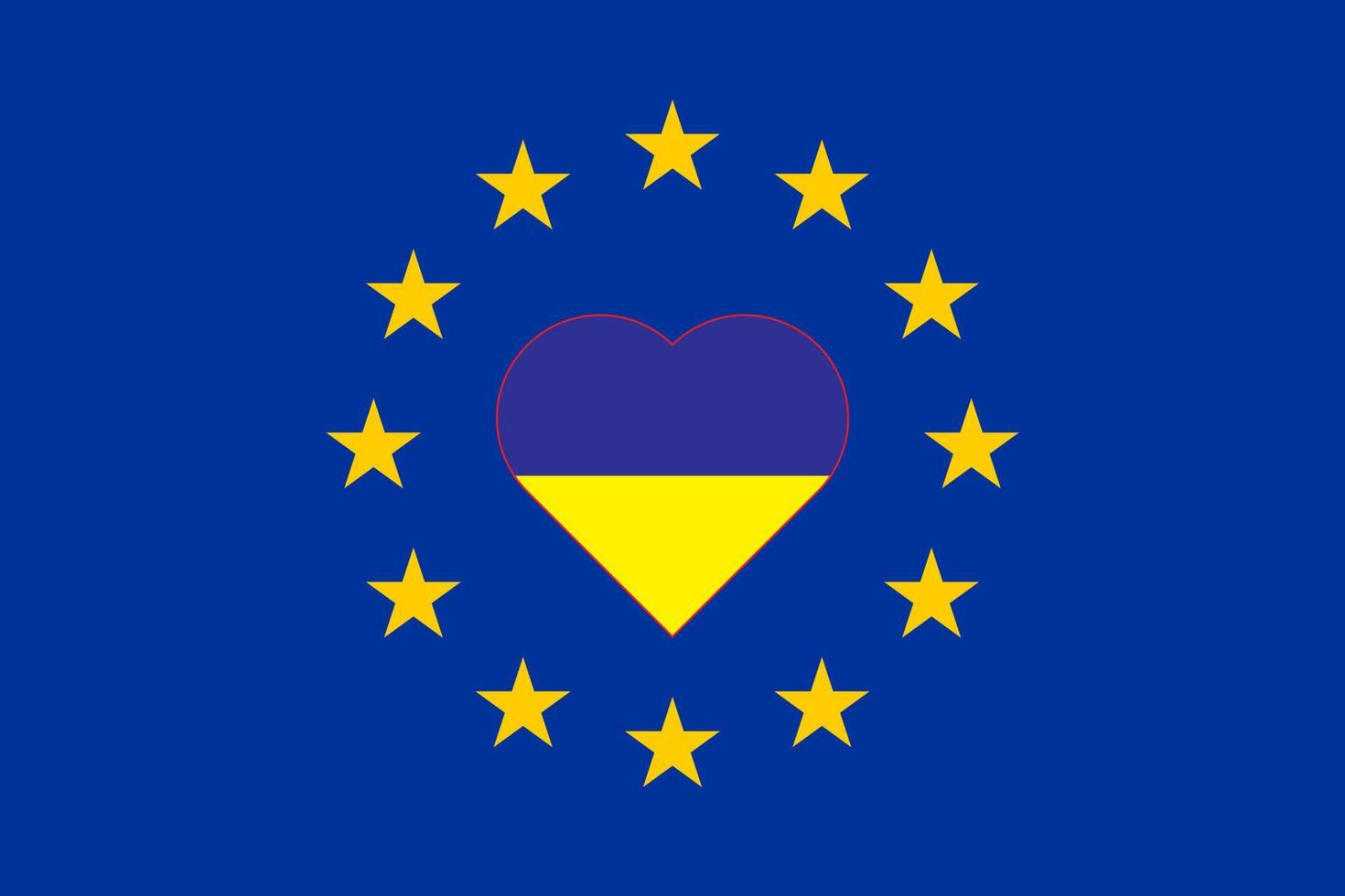 flagga av ukraina i de form av en hjärta på de bakgrund av de europeisk union flagga.ukraina och eu begrepp. vektor illustration.