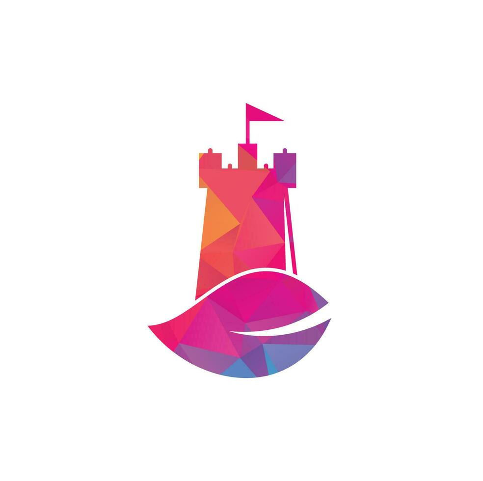 Schloss- und Blatt-Logo-Kombination. Turm und Öko-Symbol oder Symbol. Naturschloss-Logo entwirft Konzeptvektor vektor