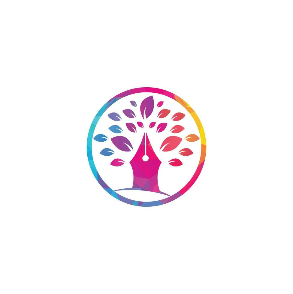 penna träd logotyp design mall. utbildning och författare gemenskap logotyp. penna träd blad kreativ företag logotyp design vektor