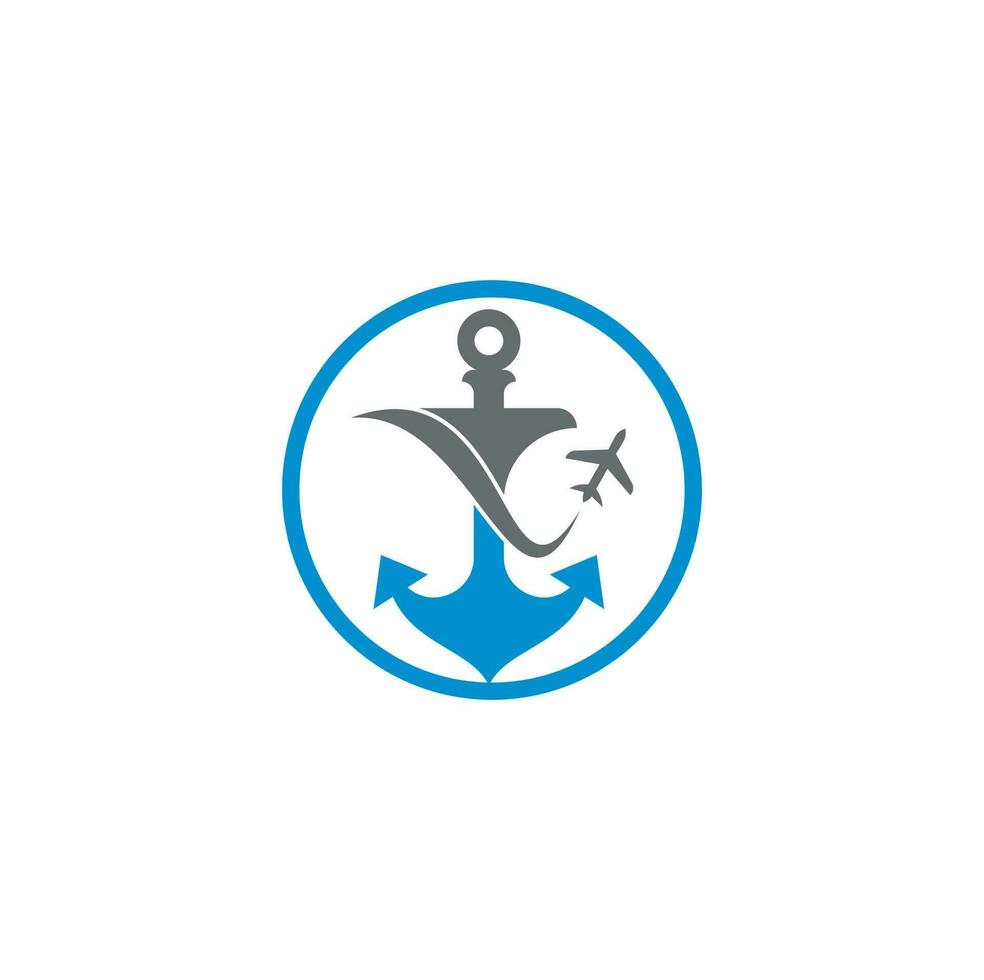 Anker- und Flugzeuglogo-Kombination. Anker- und Flugzeugsymbol oder -symbol. Einzigartige Designvorlage für Reise- und Fluglogos. vektor