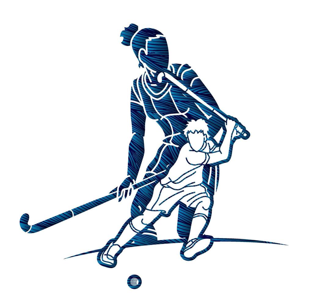 silhuett fält hockey sport team manlig och kvinna spelare verkan vektor