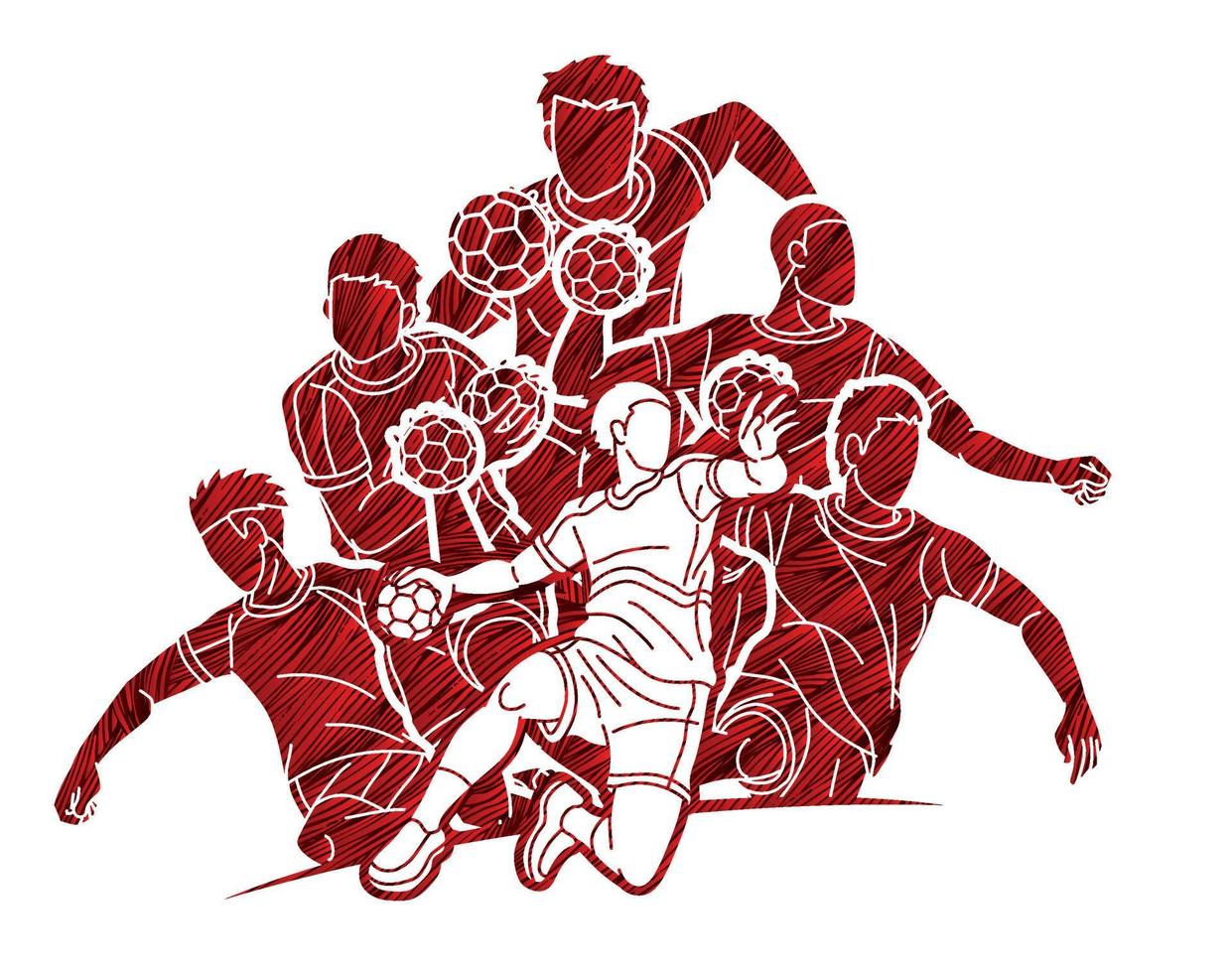 silhouettengruppe von handballsport-männlichen spielern vektor