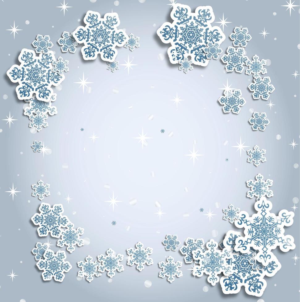 weihnachtsgrußkarte mit typdesign und dekorationen auf dem schneebedeckten blauen hintergrund. Vektor-Illustration. vektor