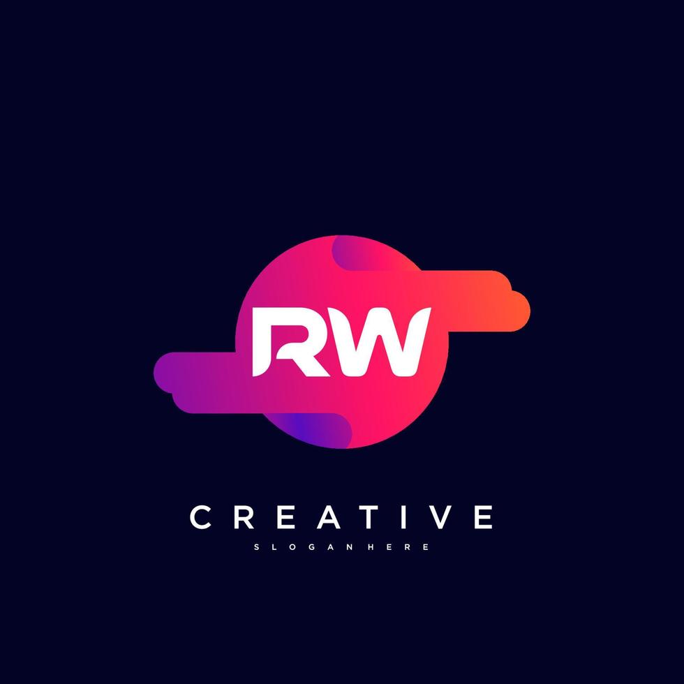 rw anfangsbuchstabe logo icon design template elemente mit wellenfarbener kunst. vektor