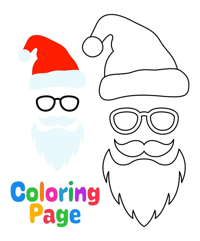 Malvorlage mit Bart mit Weihnachtsmütze und Brille für Kinder vektor