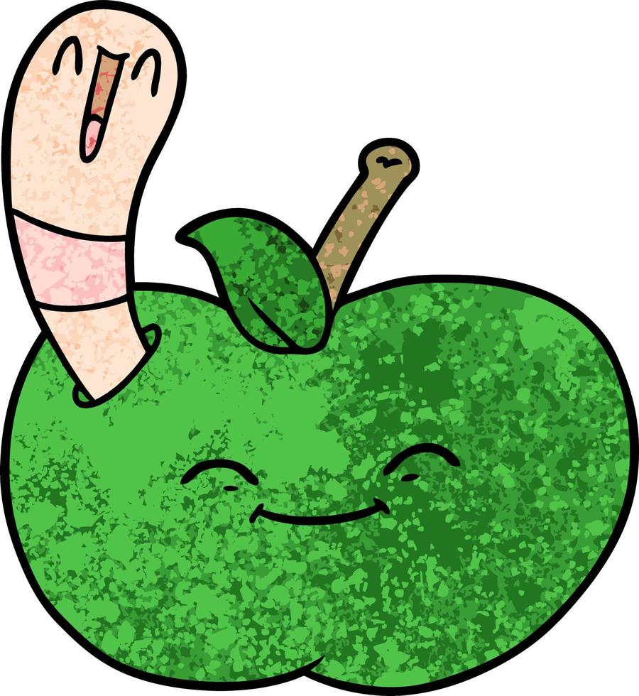 retro grunge textur tecknad serie Lycklig mask äter äpple vektor