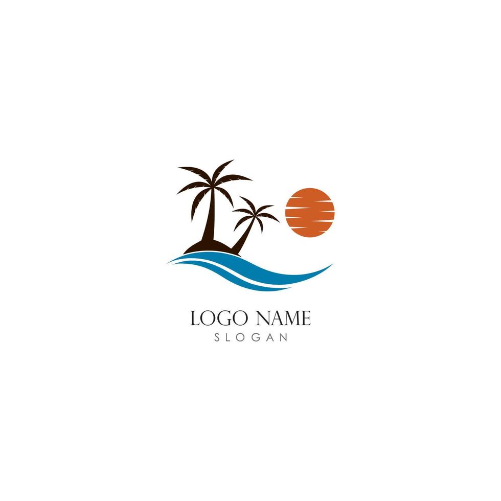sonnenuntergang-logo-vorlage mit 2 kokosnussbaum-vektorsymbol-illustrationsdesign vektor
