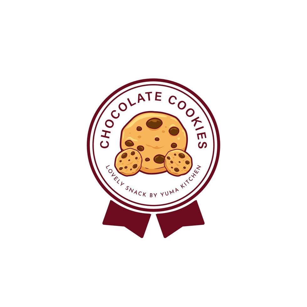 choklad chip småkakor logotyp ikon illustration i cirkel emblem bricka band vektor
