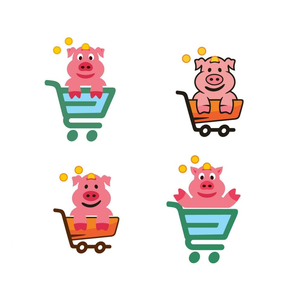 Schwein auf dem Einkaufswagen-Logo-Illustrationsdesign vektor