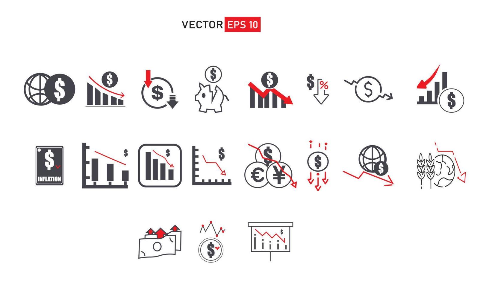 ekonomi kris och inflation ikon uppsättning vektor uppsättning av ikoner vinst nedgång, finansiera regression, stagnation. mono linje piktogram och infographics design element