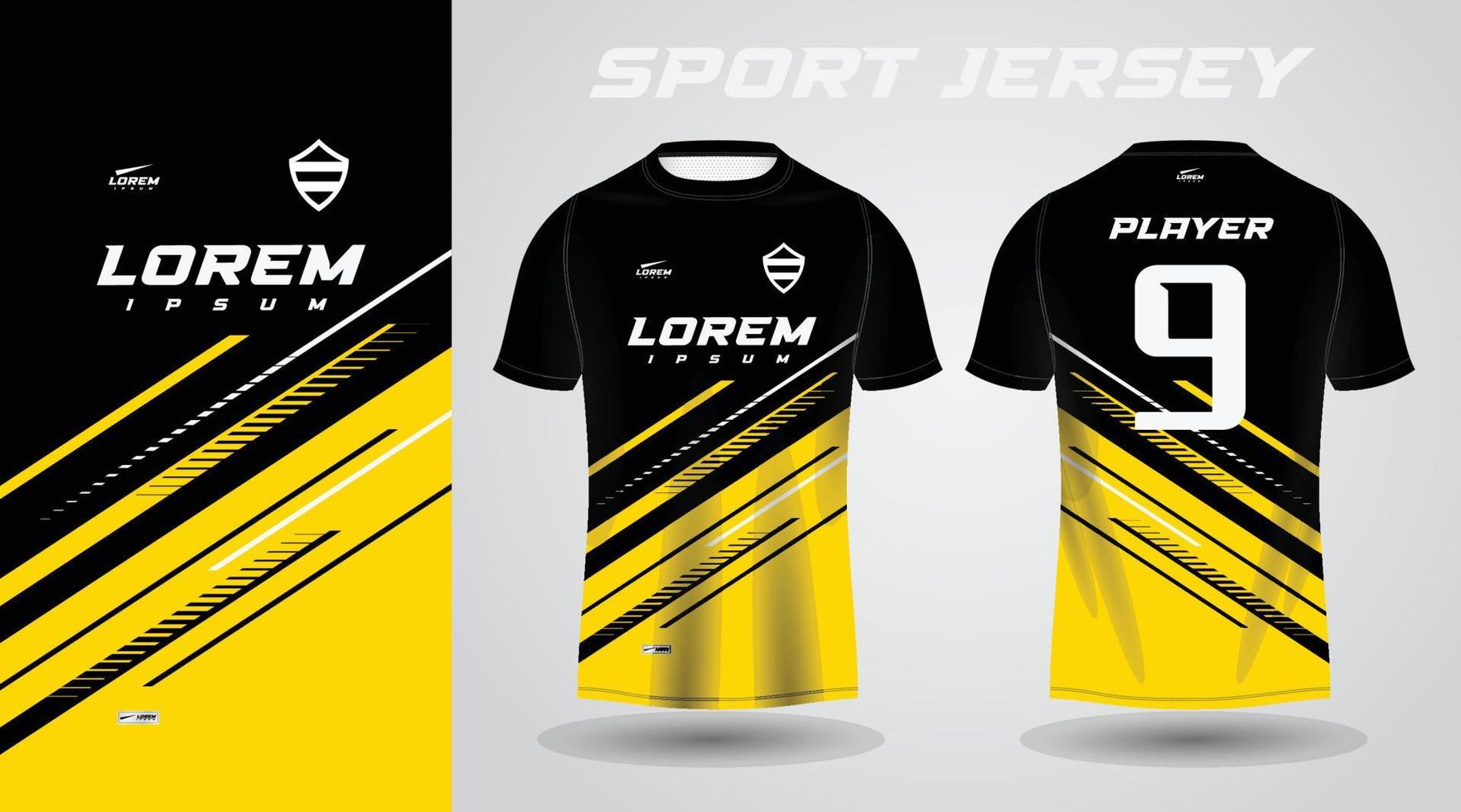 Gelbes schwarzes Hemd Sport-Jersey-Design vektor