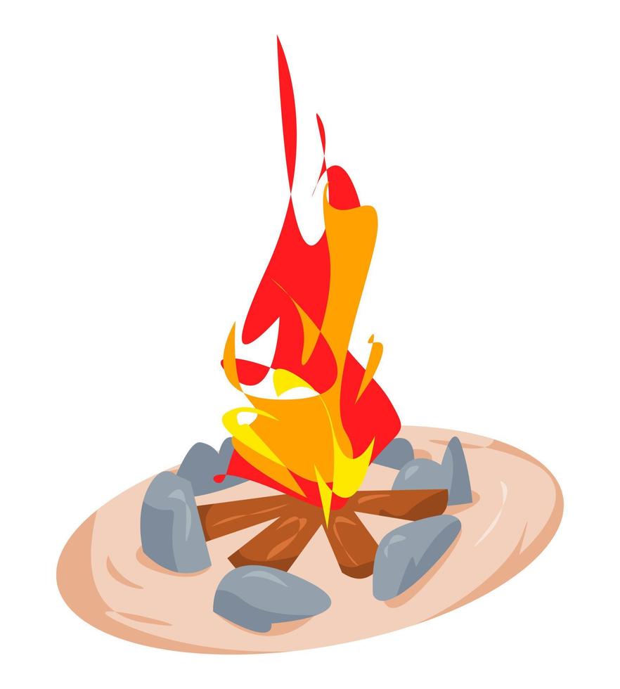 bål, ved och sten samling ikoner. lämplig för camping, resa, ljus, varm, brand, etc. platt vektor illustration