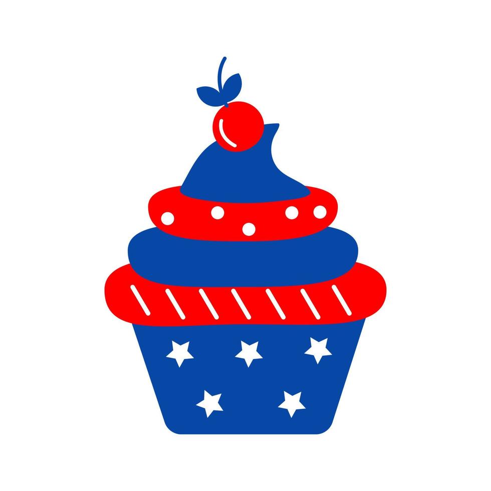 patriotische illustrationen des unabhängigkeitstages cupcake. süße vektordrucke für den 4. juli. vektor