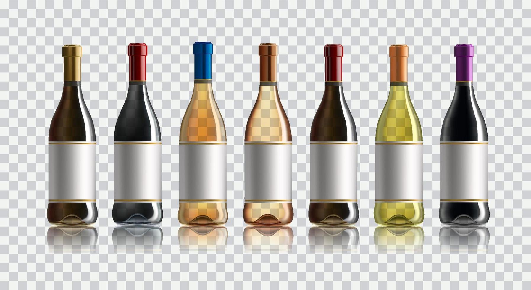 röd vin flaska. uppsättning av vit, reste sig, och röd vin flaskor. isolerat på vit bakgrund. vektor