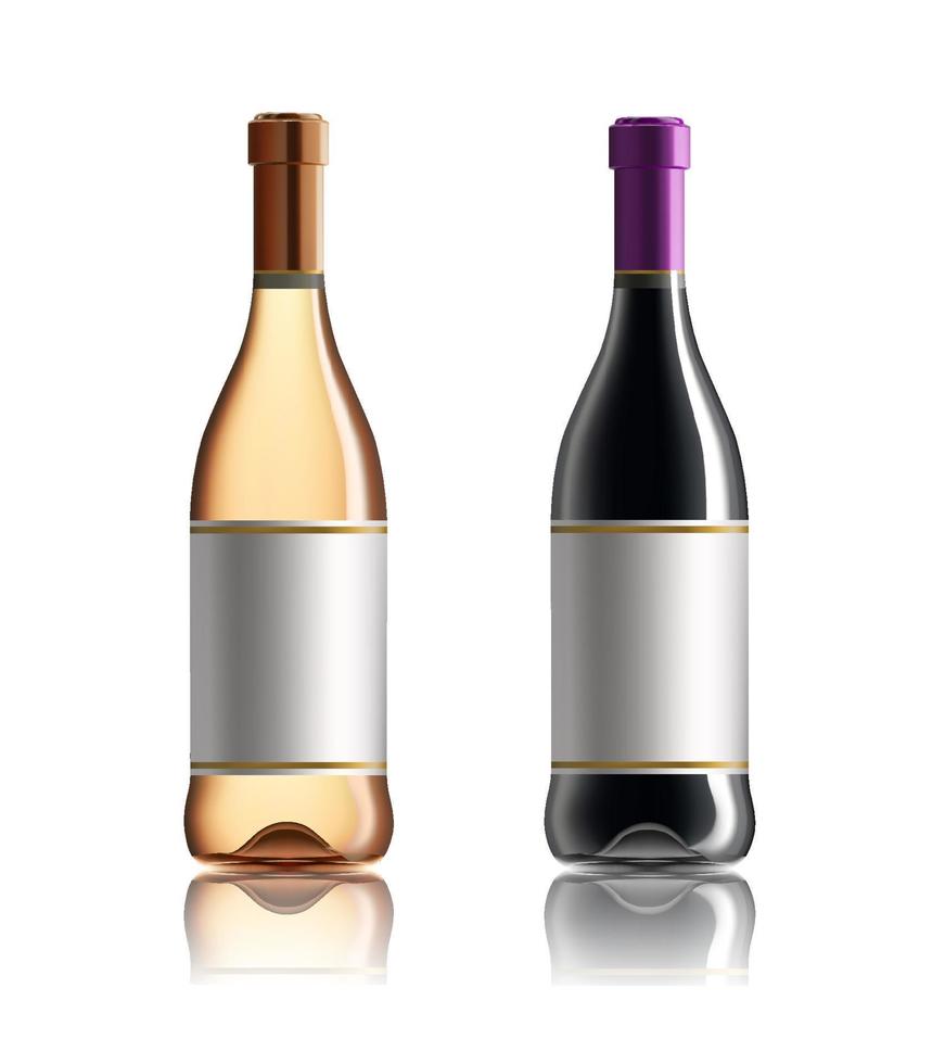 Flasche Rotwein. Set aus Weiß-, Rosen- und Rotweinflaschen. isoliert auf weißem Hintergrund. vektor