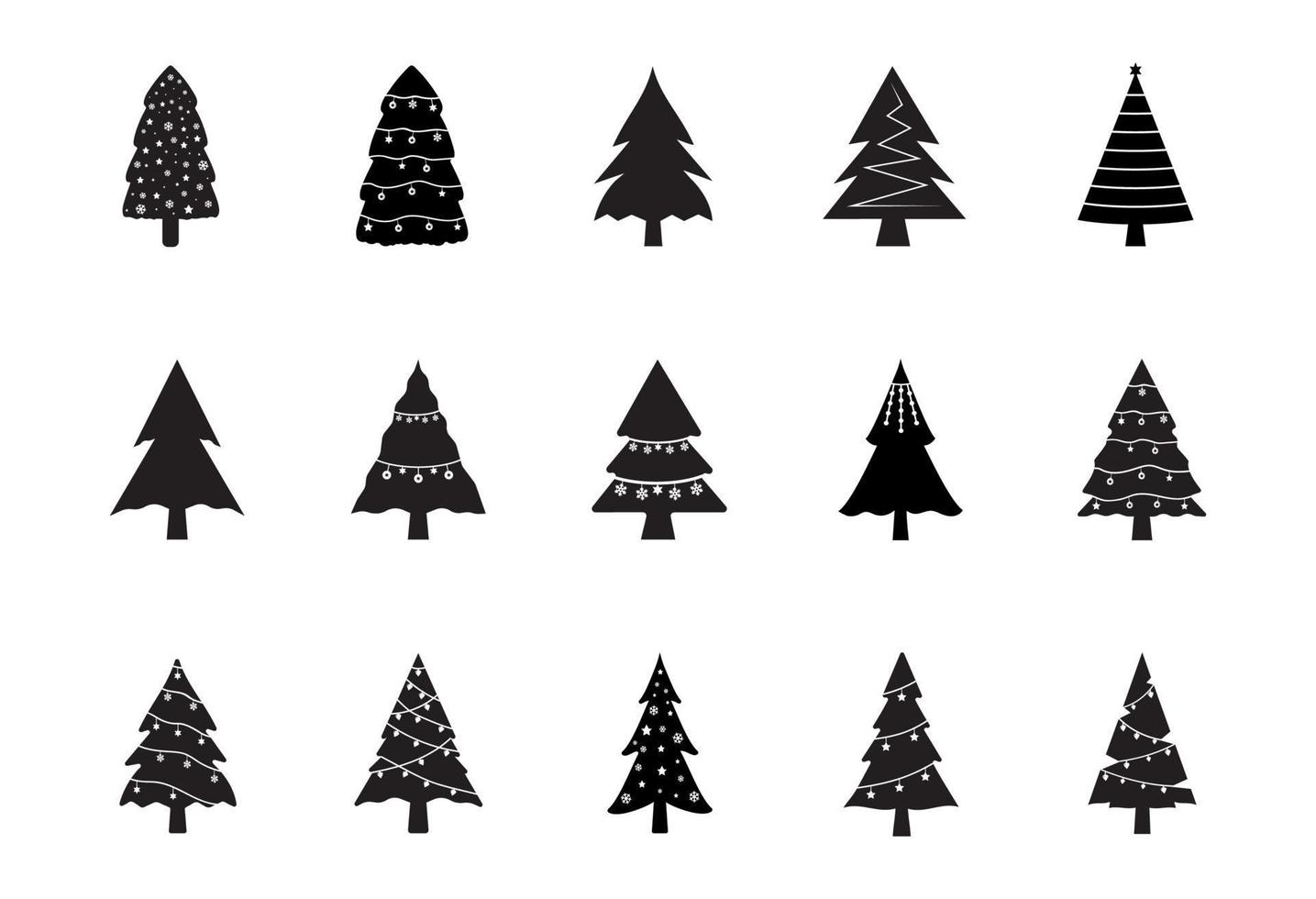 Reihe von Weihnachtsbaumsymbolen. ein satz schwarzer weihnachtsbaum. Vektorillustration und Symbol. eine reihe von weihnachtsbaum symbol symbol. Weihnachtsbaum schwarze flache Symbole. satz der schwarzen flachen glyphe des weihnachtsbaums vektor