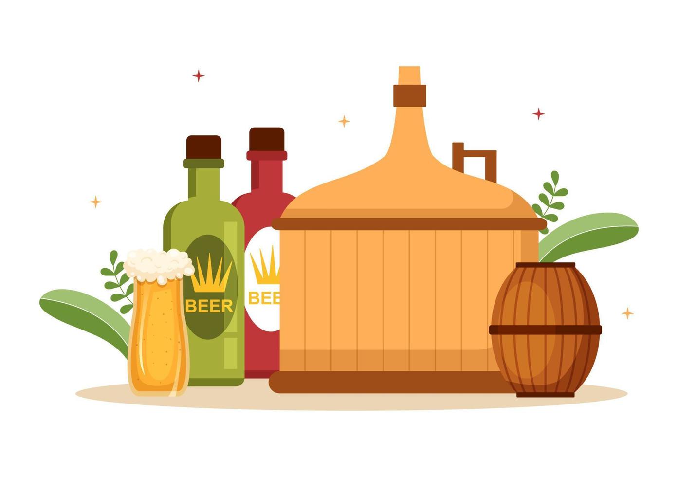 brauereiproduktionsprozess mit biertank und flasche voll alkoholgetränk für die gärung in flachen handgezeichneten vorlagenillustrationen der karikatur vektor