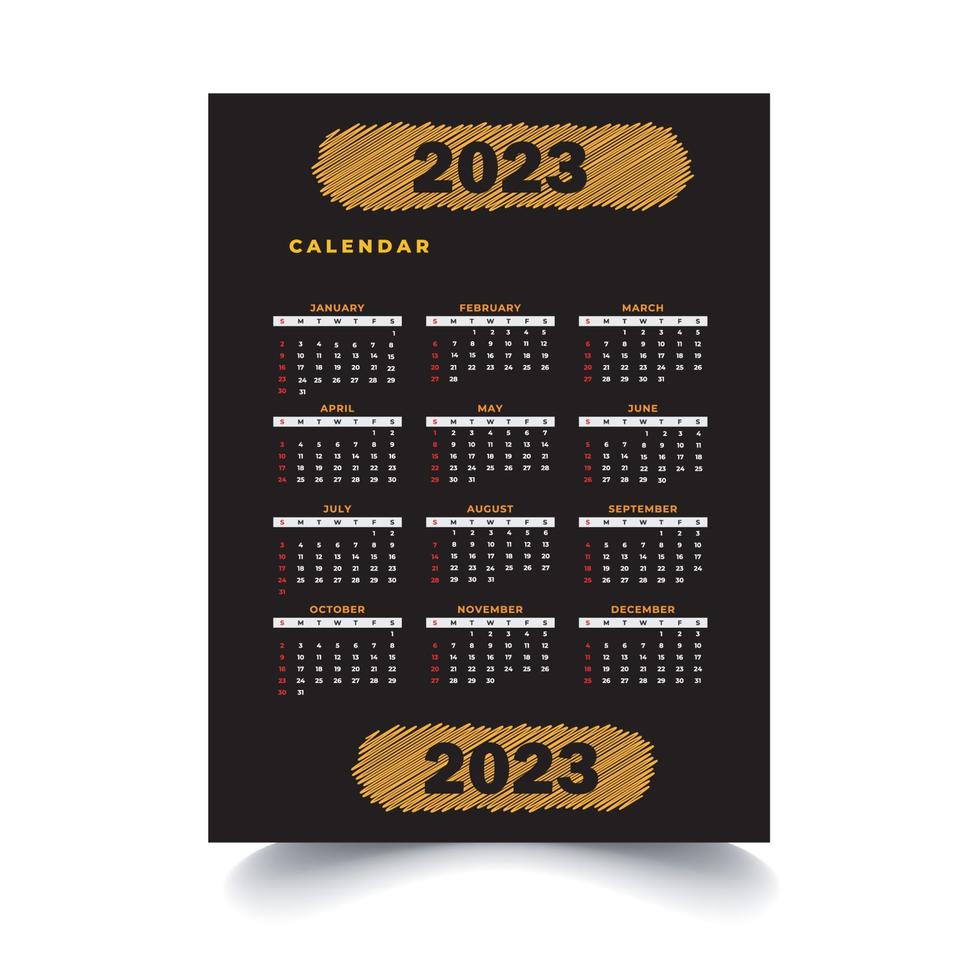 schwarzer hintergrund neuer kalender 2023 vektor