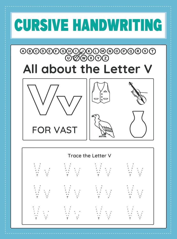 Arbeitsblatt für kursive Handschrift vektor