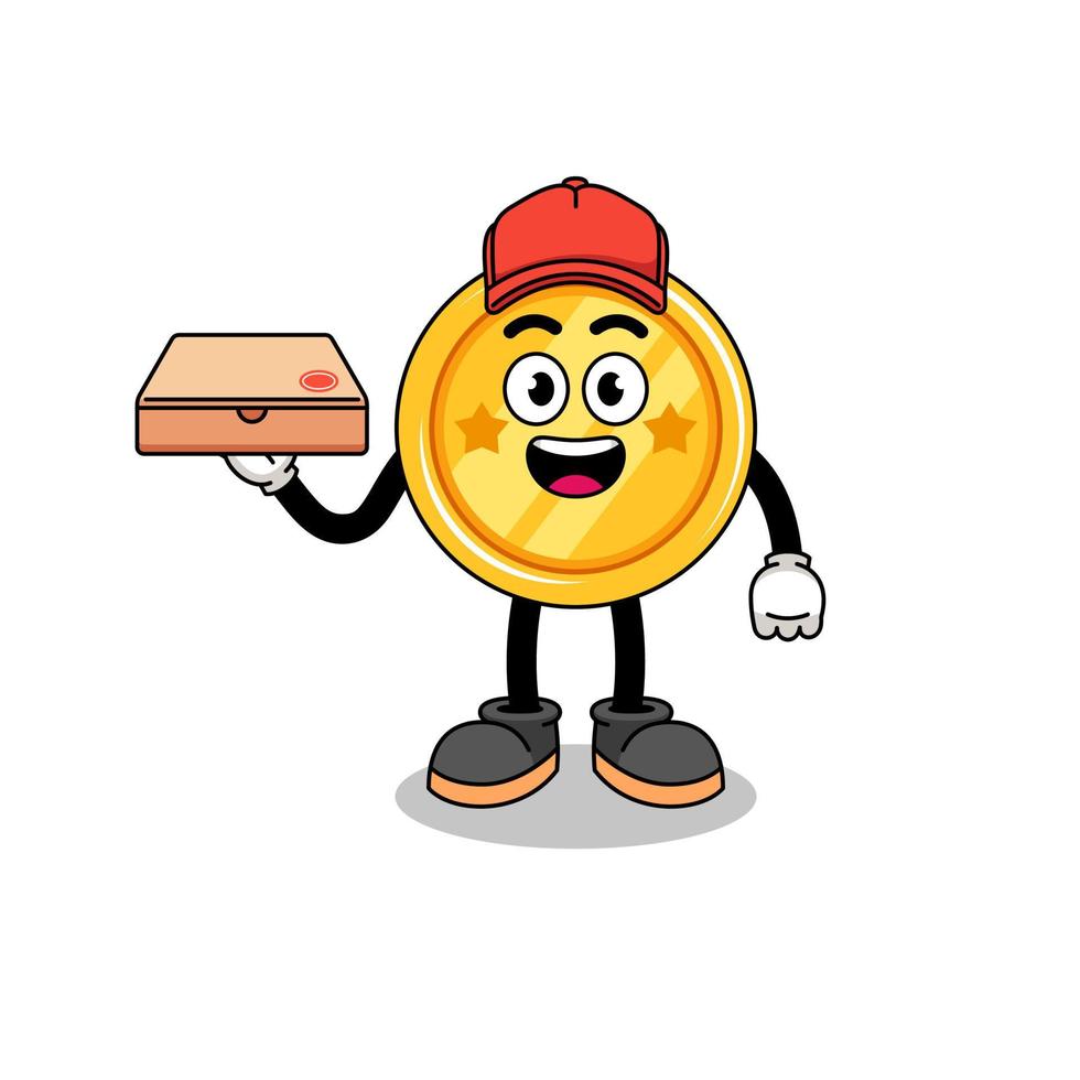 medalj illustration som en pizza deliveryman vektor