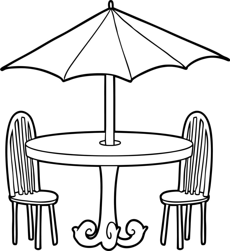 Strichzeichnung Cartoon-Café-Stuhl und Tisch vektor