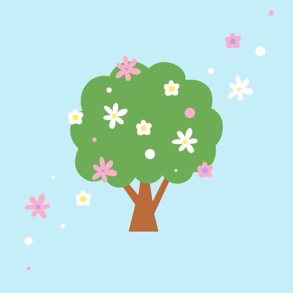 vektorillustration für kinder in pastellfarben. sommer- oder frühlingsblütenbaum einfaches element für logo, gruß, plakat vektor