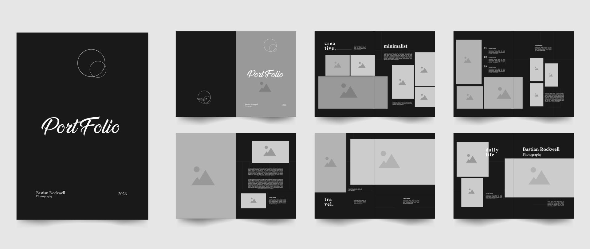 12 sidor av minimalistisk fotografi portfölj layout design mall. vektor