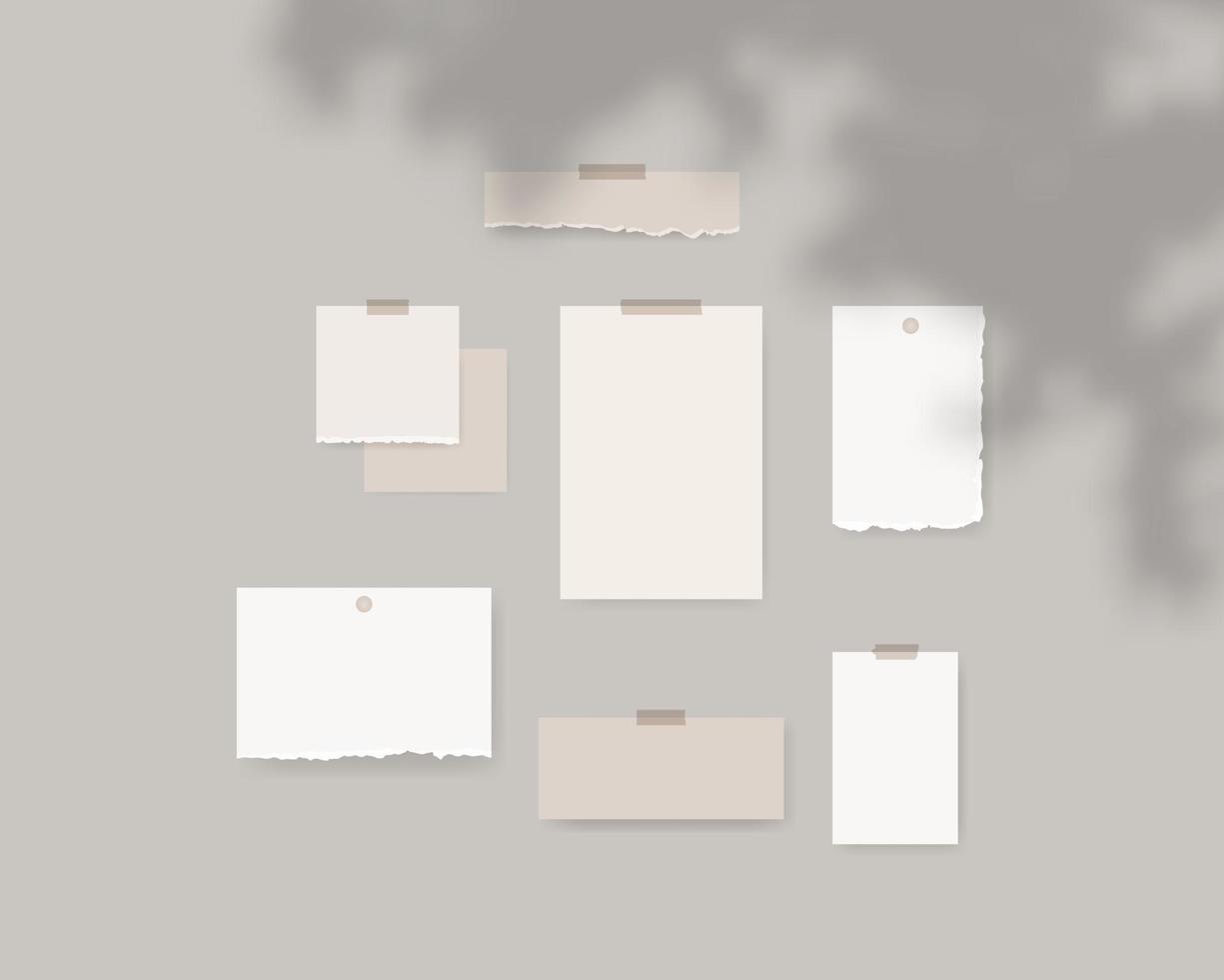 humör styrelse mockup mall. tomma ark vitt papper på väggen med skuggoverlay. mockup vektor isolerade. mall design. realistisk vektorillustration.