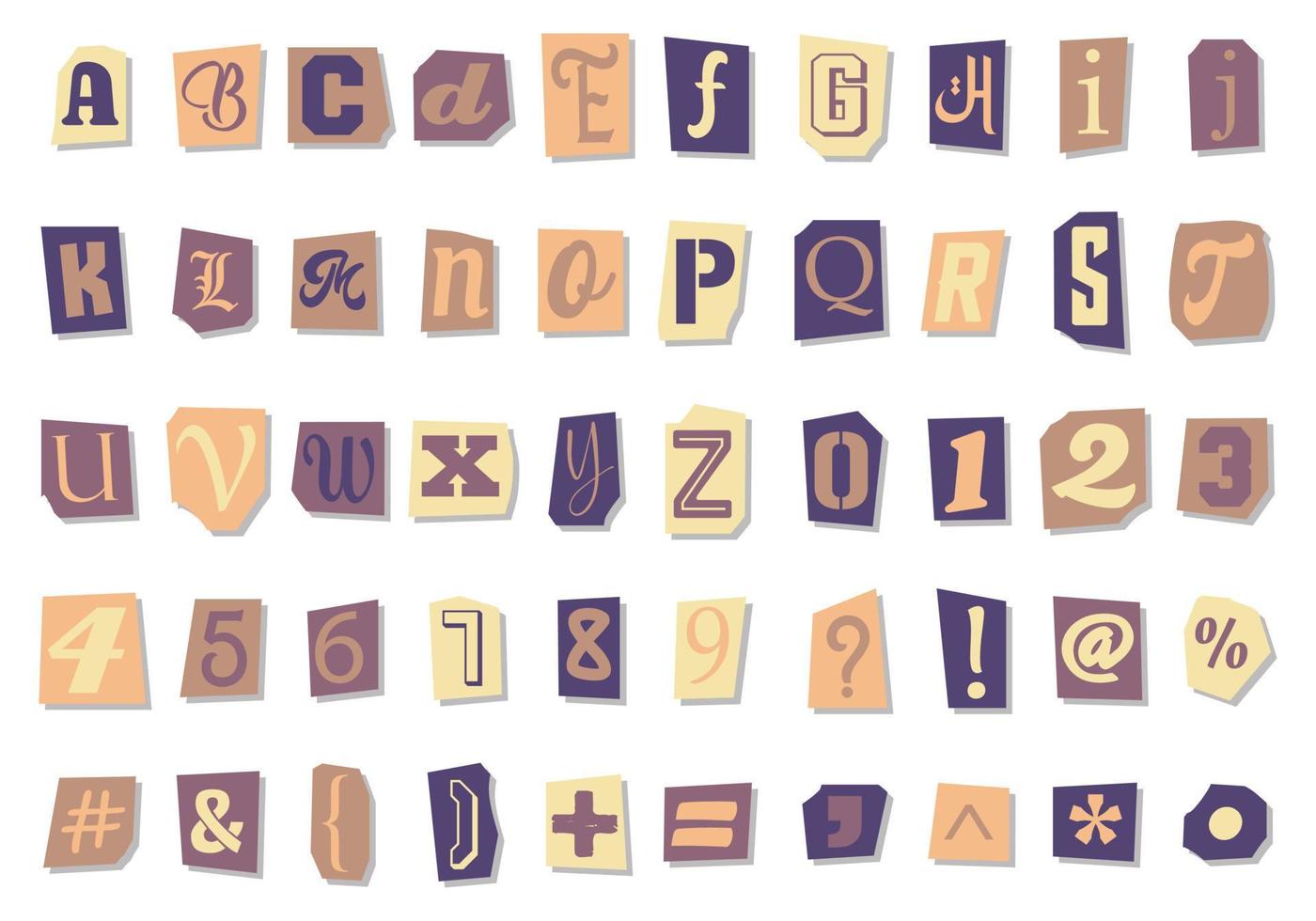 samling av vintage stil papper bokstäver. alfabetet bokstäver. vektor illustration