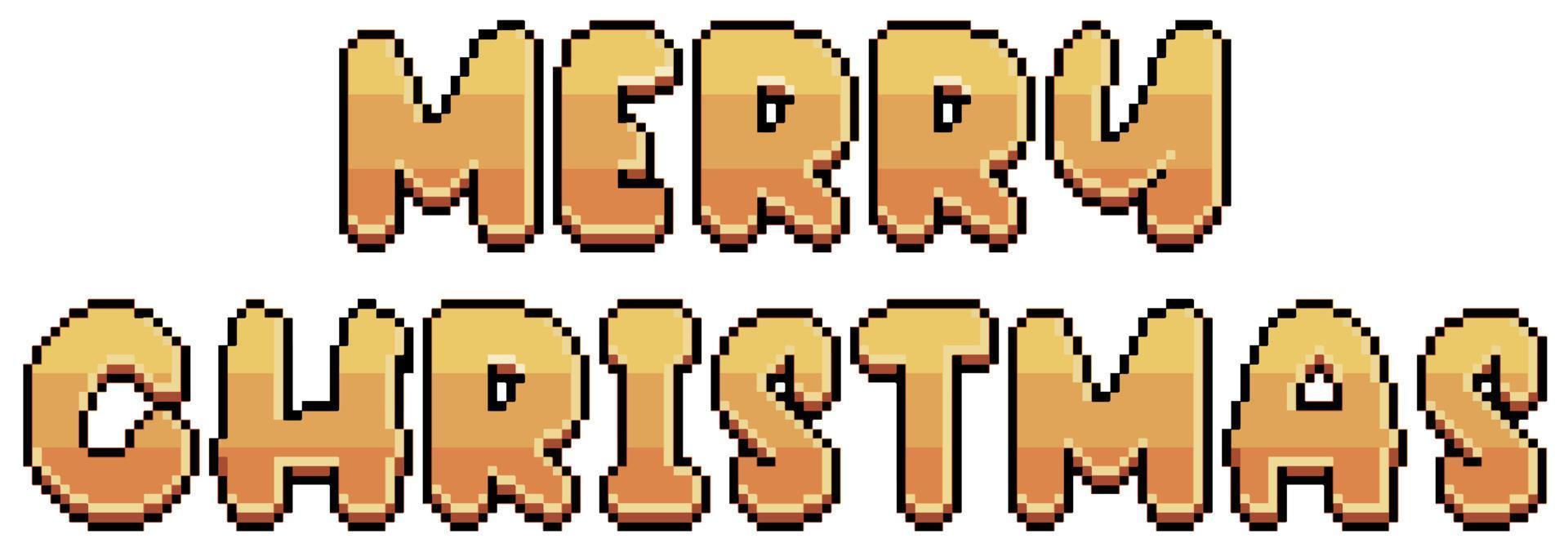 pixel konst gyllene glad jul text vektor ikon för 8bit spel på vit bakgrund