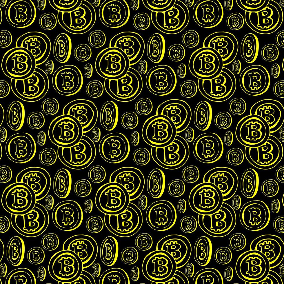 abstraktes geometrisches Muster mit Bitcoin. ein Hintergrund. schwarze und goldene Verzierung. Grafisches modernes Muster. einfaches gittergrafikdesign. - Abbildung vektor