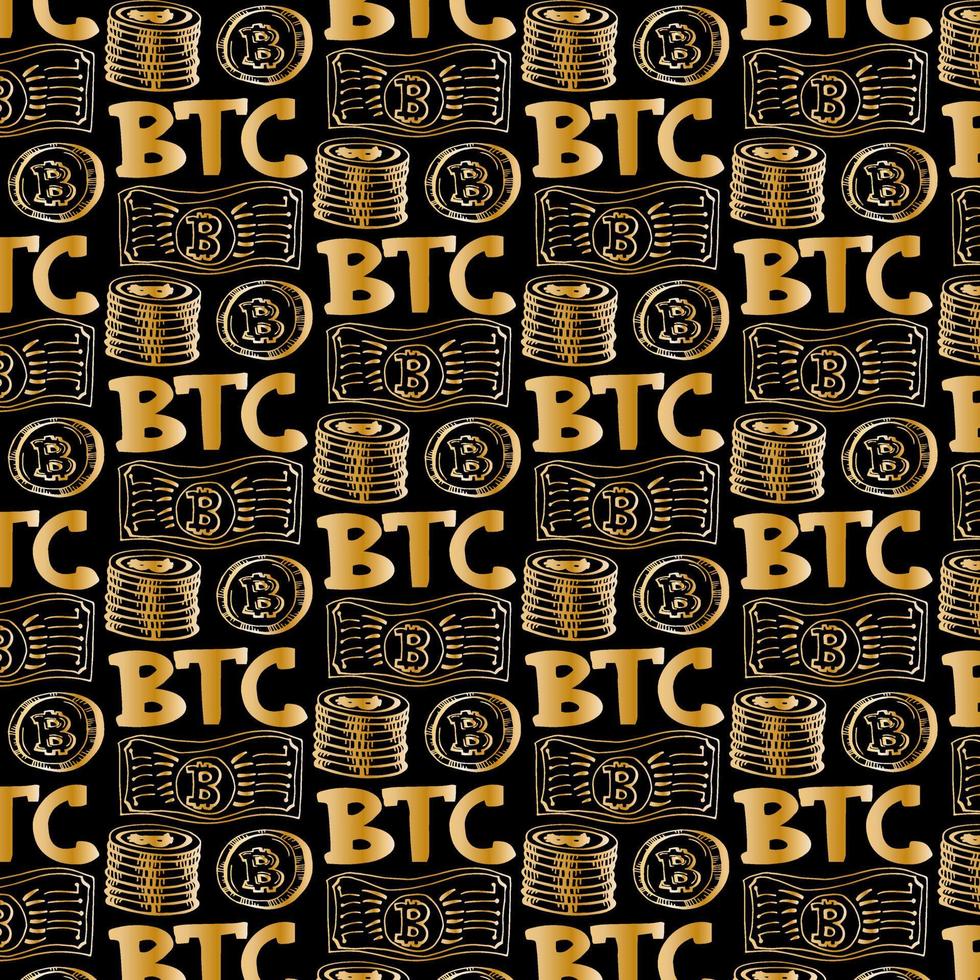 Schwarz-Weiß-Muster mit Bitcoin-Münze vektor