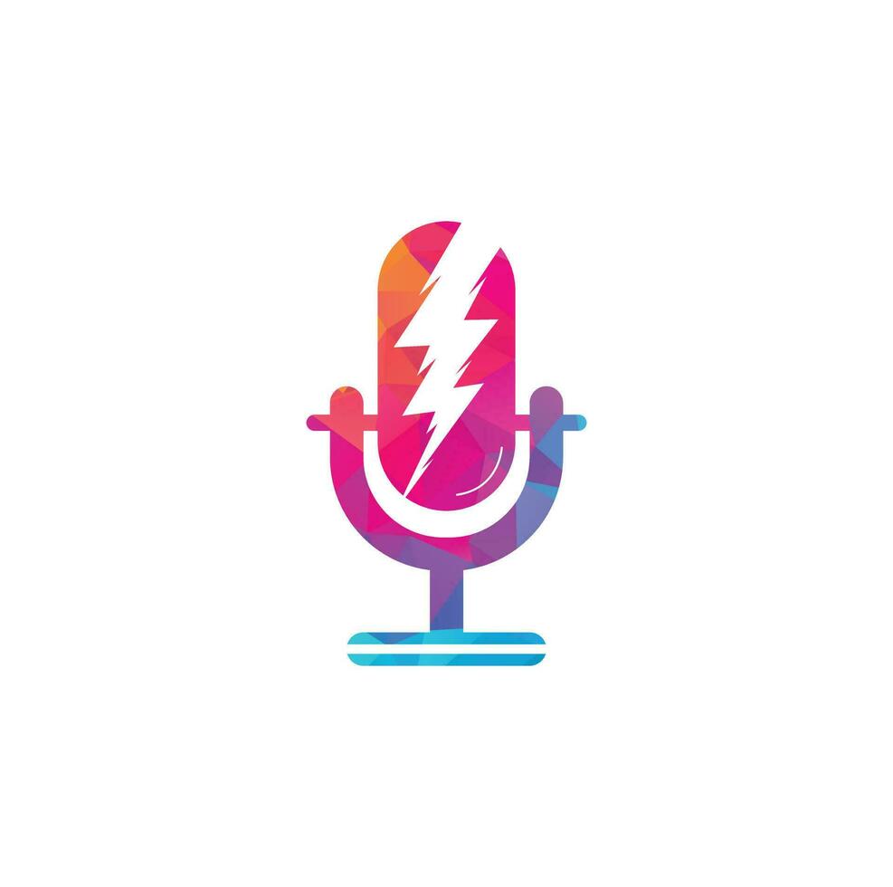 Podcast-Logo mit Donner. Mikrofon-Vektor-Logo-Design. vektor