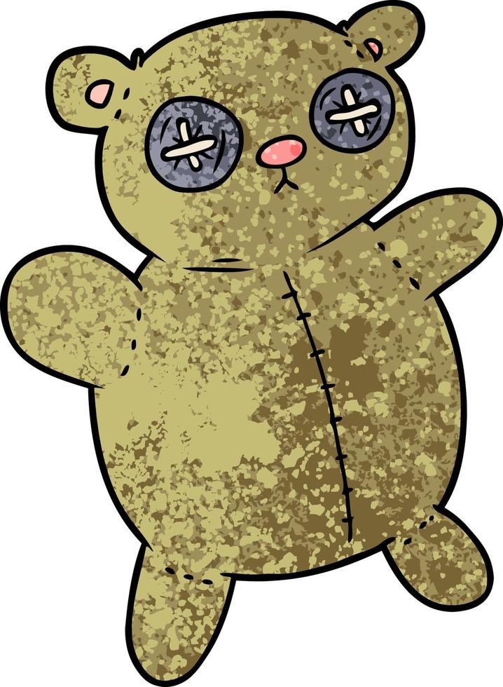 Retro-Grunge-Textur Cartoon altes Teddybär-Spielzeug vektor