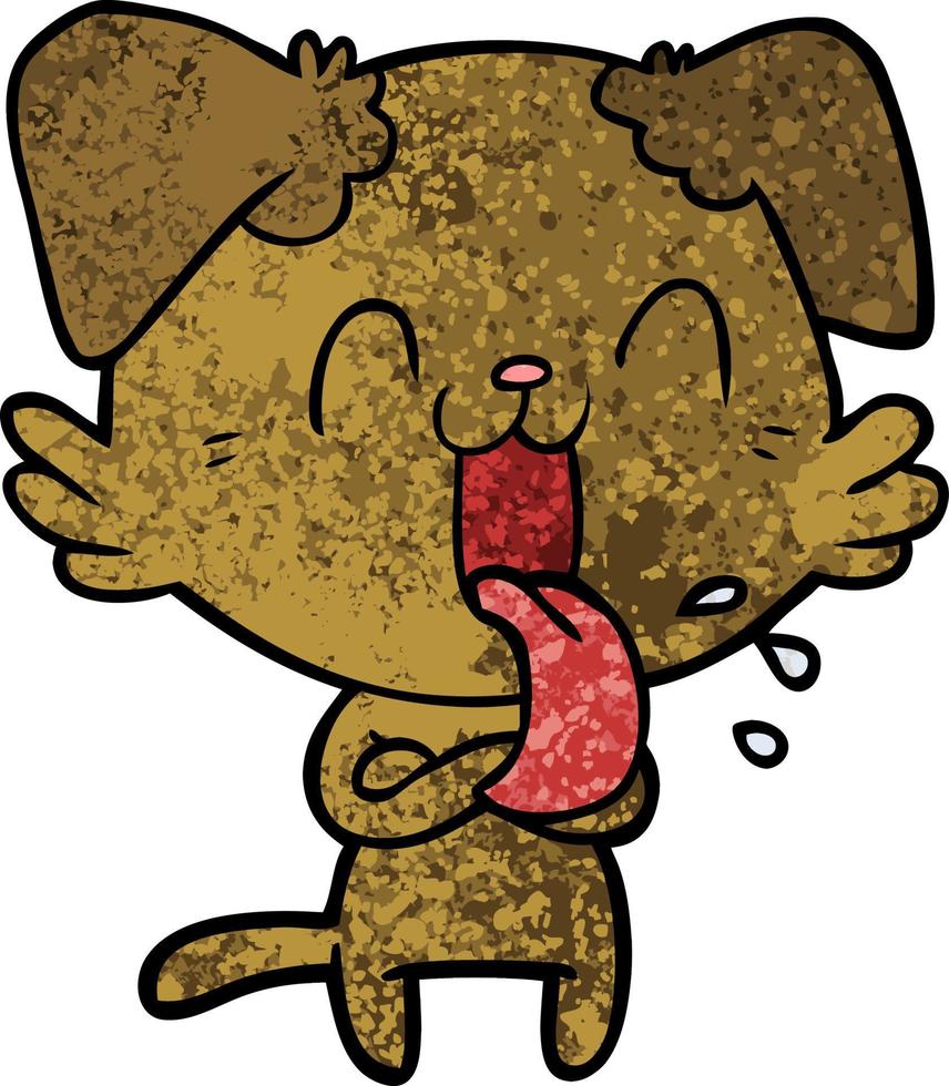 Retro-Grunge-Textur Cartoon-Hund mit herausgestreckter Zunge vektor
