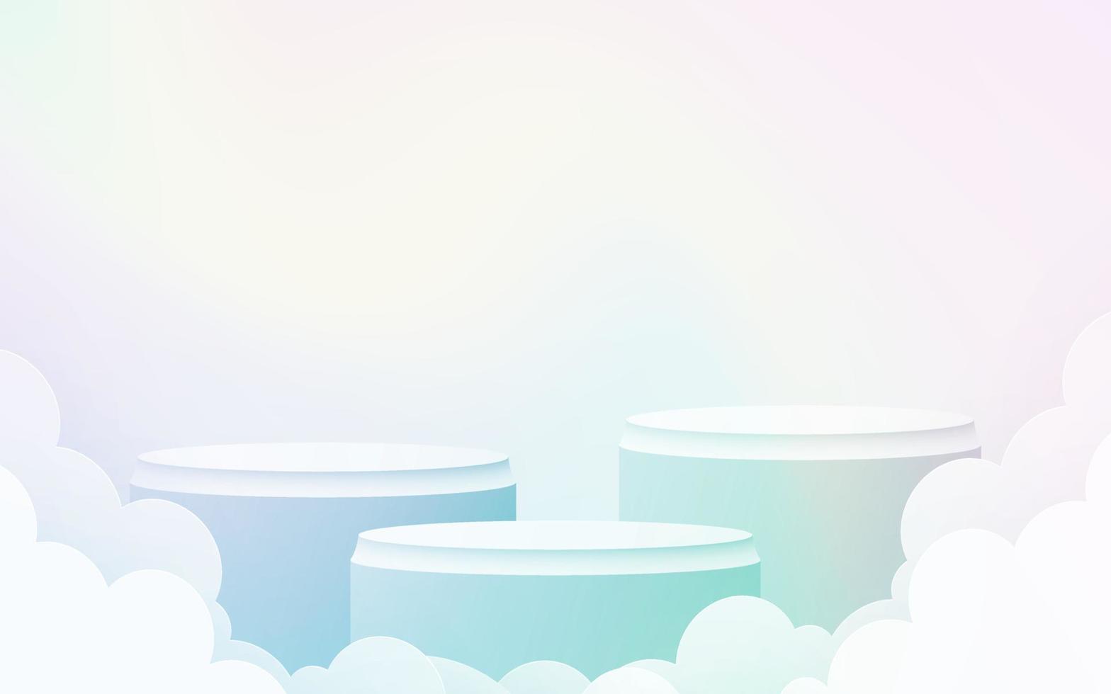 pastell Färg 3d podium med papper skära moln bakgrund design. vektor illustration. eps10