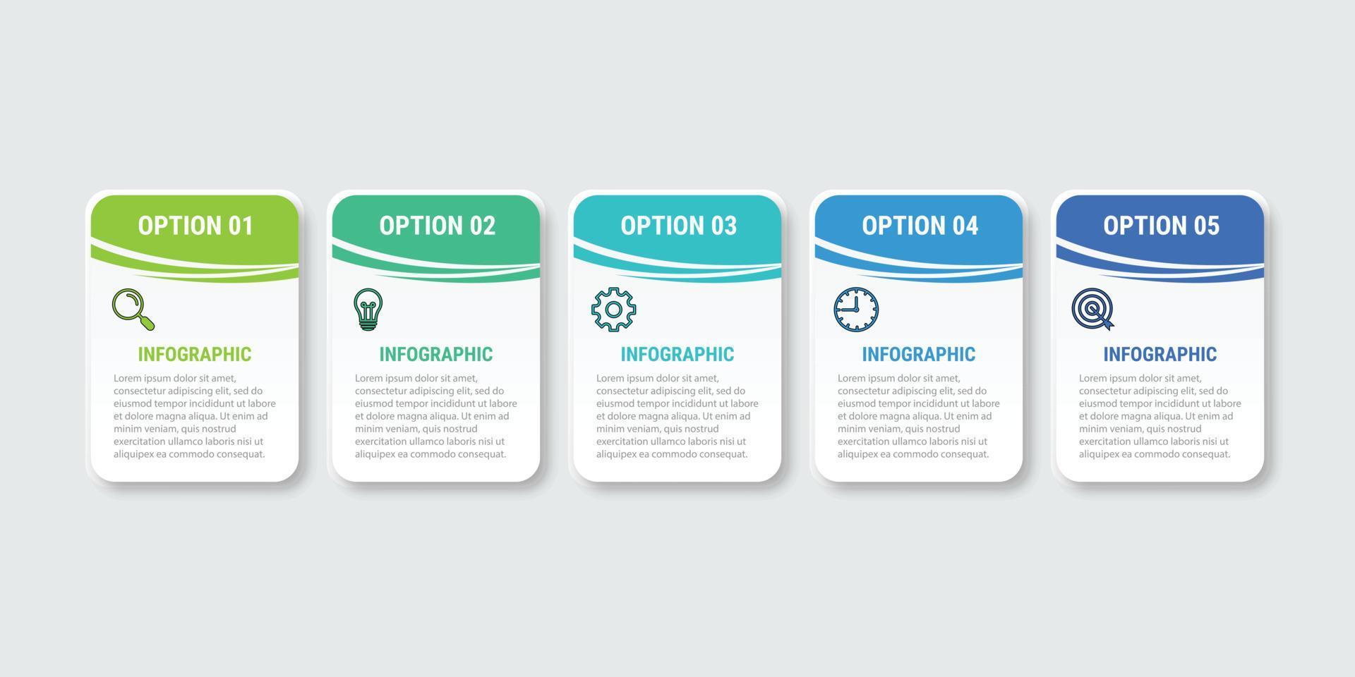 Business-Infografik Thin-Line-Prozess mit quadratischem Vorlagendesign mit Symbolen und 5 Optionen oder Schritten. Vektor-Illustration. vektor