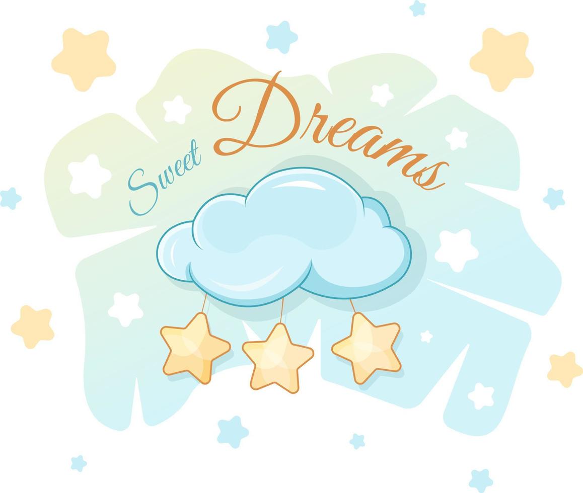 vykort ljuv drömmar med moln och stjärnor vektor