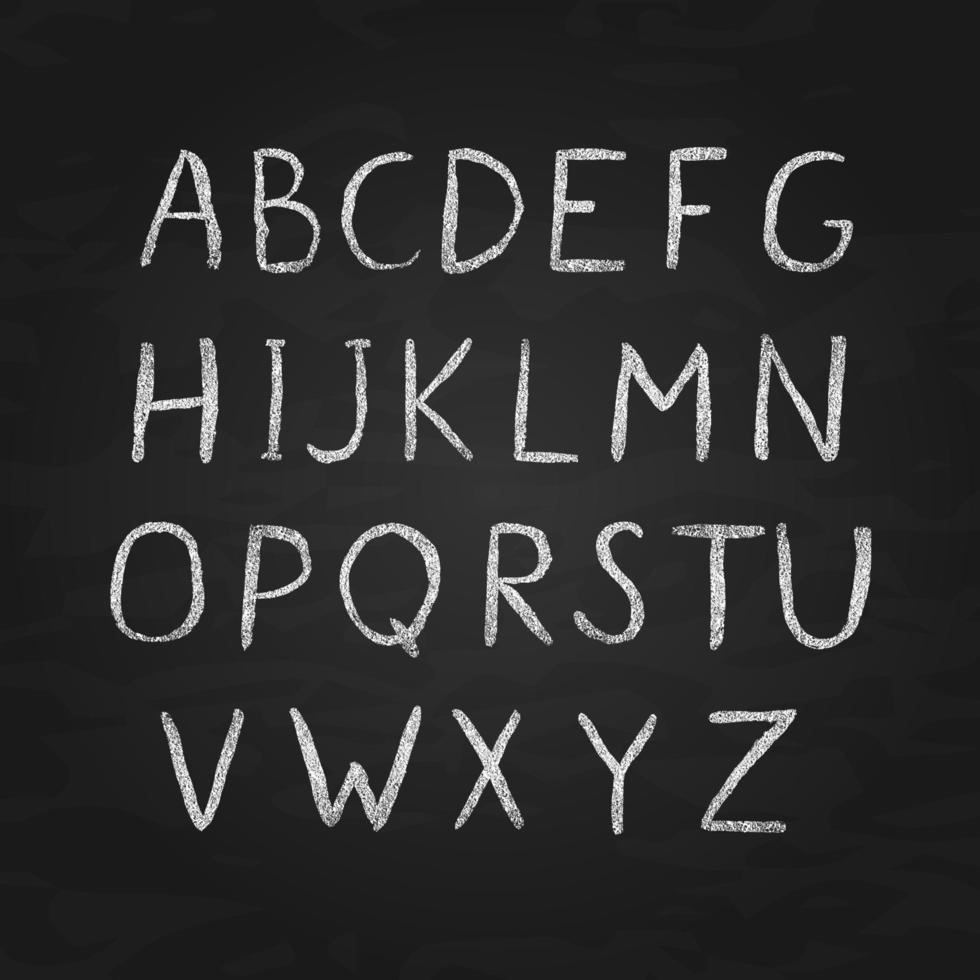 krita vektor alfabet. retro hand dragen brev az isolerat på svarta tavlan. sans serif font. latin versal handstil symboler.