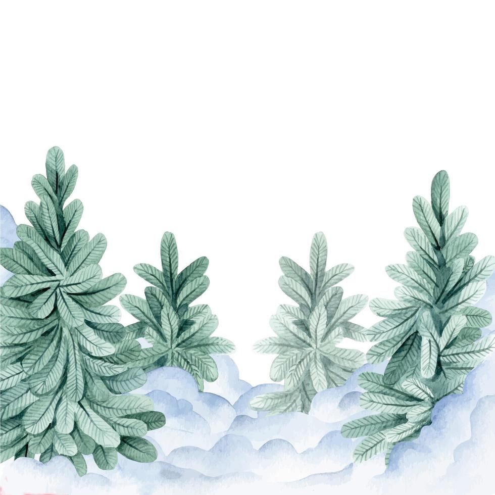 Aquarell nahtlose Grenze, Rahmen mit Winterweihnachtslandschaft. tannen und schnee, winterwald, neujahr vektor