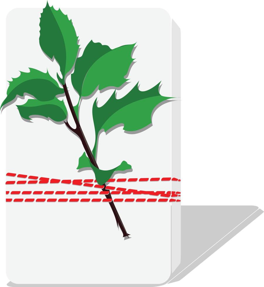 geschenkbox mit weißem papier grüne blätter umwickelt rotes band vektor