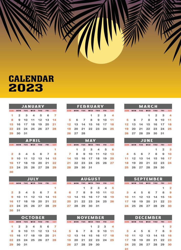 Designvorlage für den Vektorkalender 2023 vektor